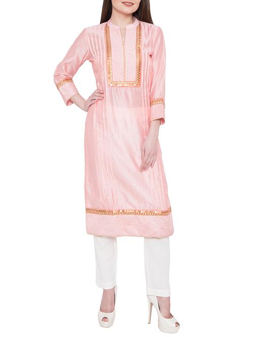 pink poly cotton straight kurta - 14539407 - Very Small Image - 1