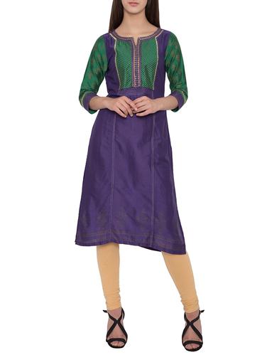 blue poly cotton straight kurta - 14539409 - Very Small Image - 1