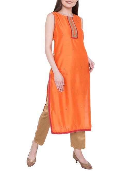 orange none straight kurta - 14539410 - Very Small Image - 1