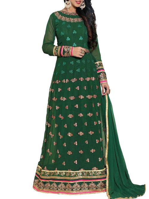 green semi-stitched anarkali suit - 14539426 - Very Small Image - 1