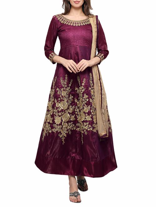 Embroidered semi-stitched a-line suit - 14539431 - Very Small Image - 1