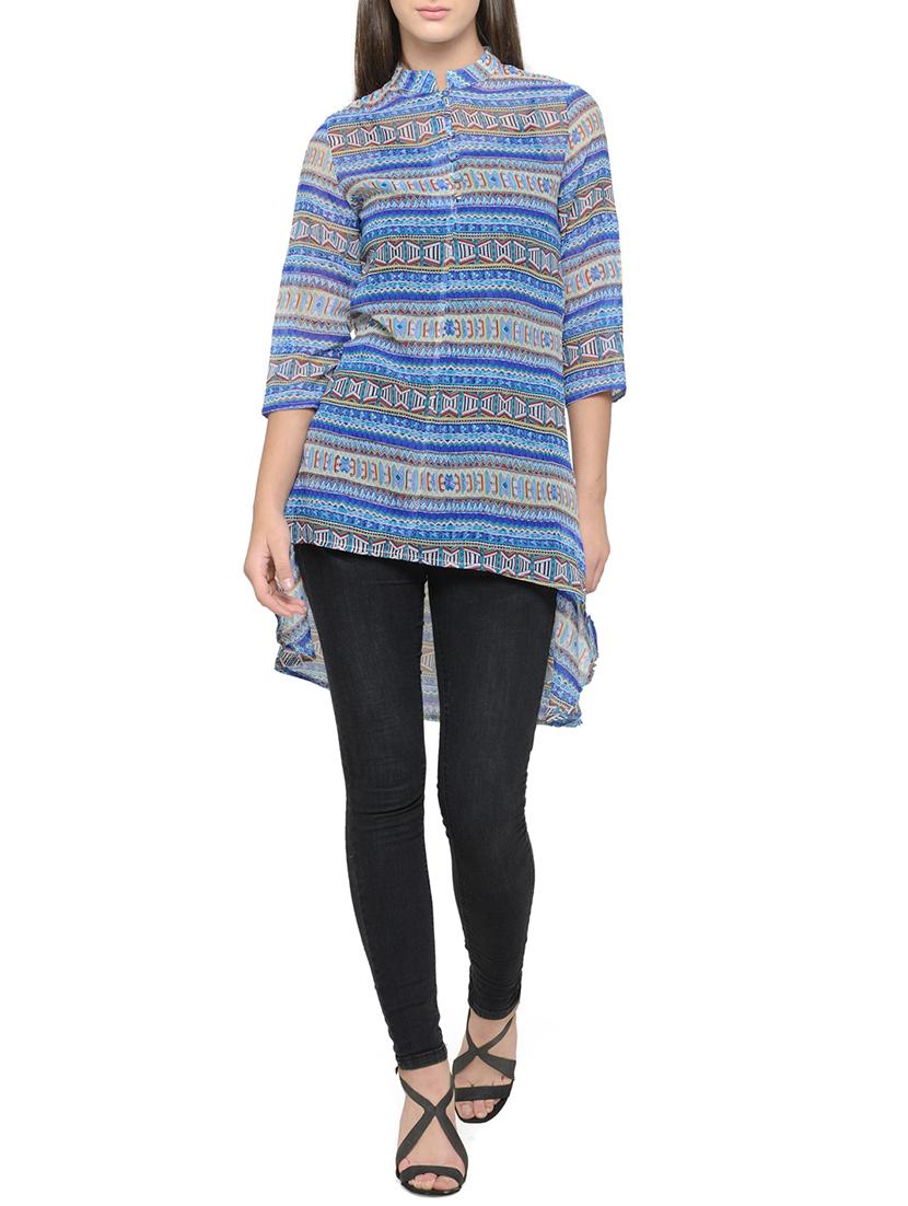 blue printed asymmetric tunic - 14539532 - Zoom Image - 1