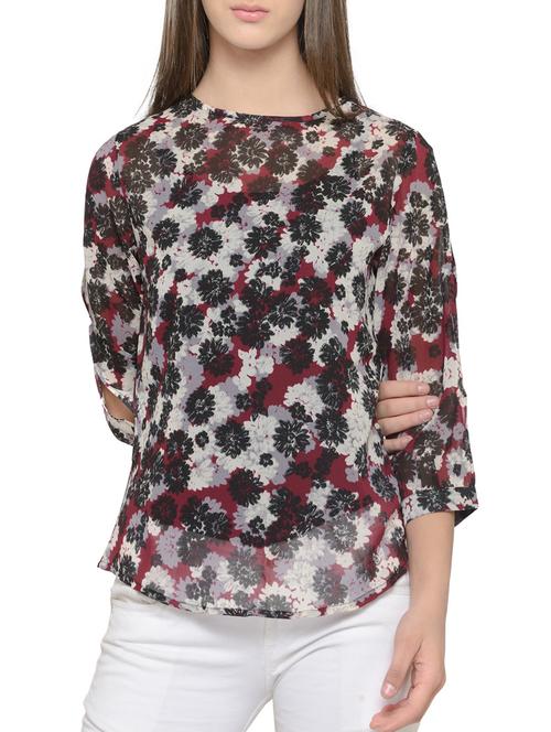 red floral georgette top - 14539539 - Standard Image - 1