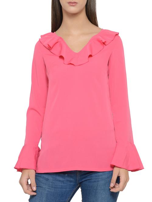solid pink crepe top - 14539549 - Very Small Image - 1