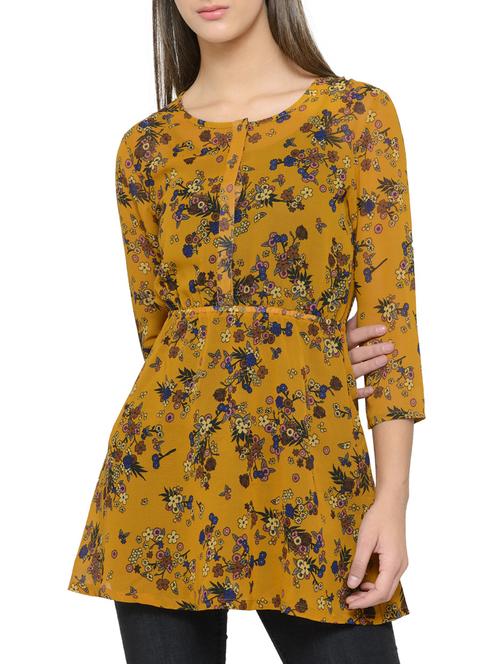 yellow printed georgette tunic - 14539556 - Very Small Image - 1