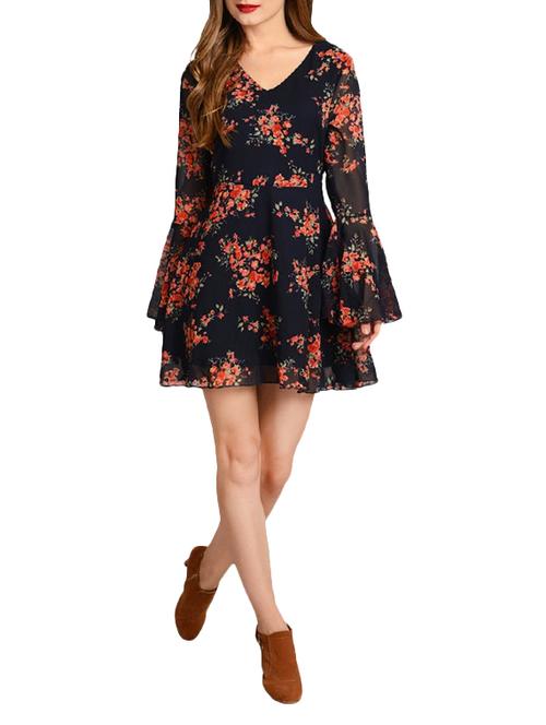 navy blue georgette fit & flare dress - 14539561 - Very Small Image - 1