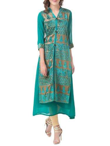 green velvet layered kurta - 14539637 - Very Small Image - 1