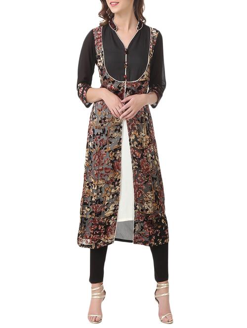 black velvet straight kurta - 14539640 - Very Small Image - 1