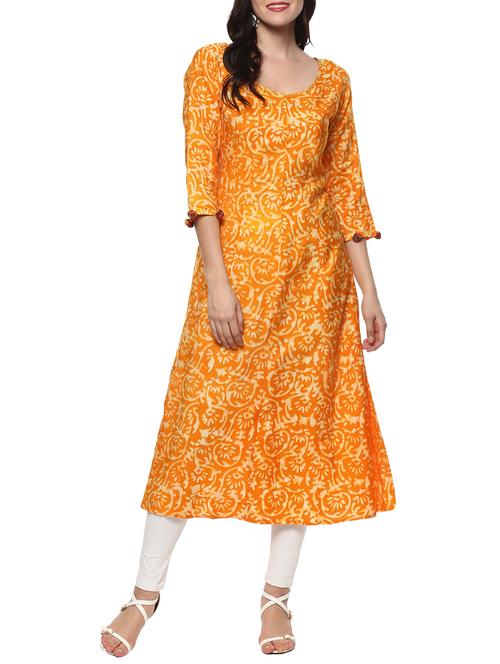 yellow cotton a-line kurta - 14539692 - Very Small Image - 1