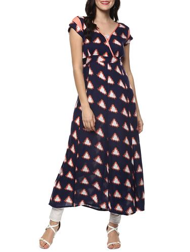 blue rayon flared kurta - 14539694 - Very Small Image - 1