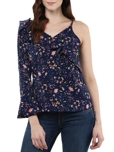 Floral ruffle single sleeved top - 14539697 - Very Small Image - 1