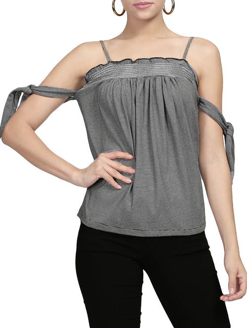Smocked neck tie knot detail top - 14539700 - Very Small Image - 1
