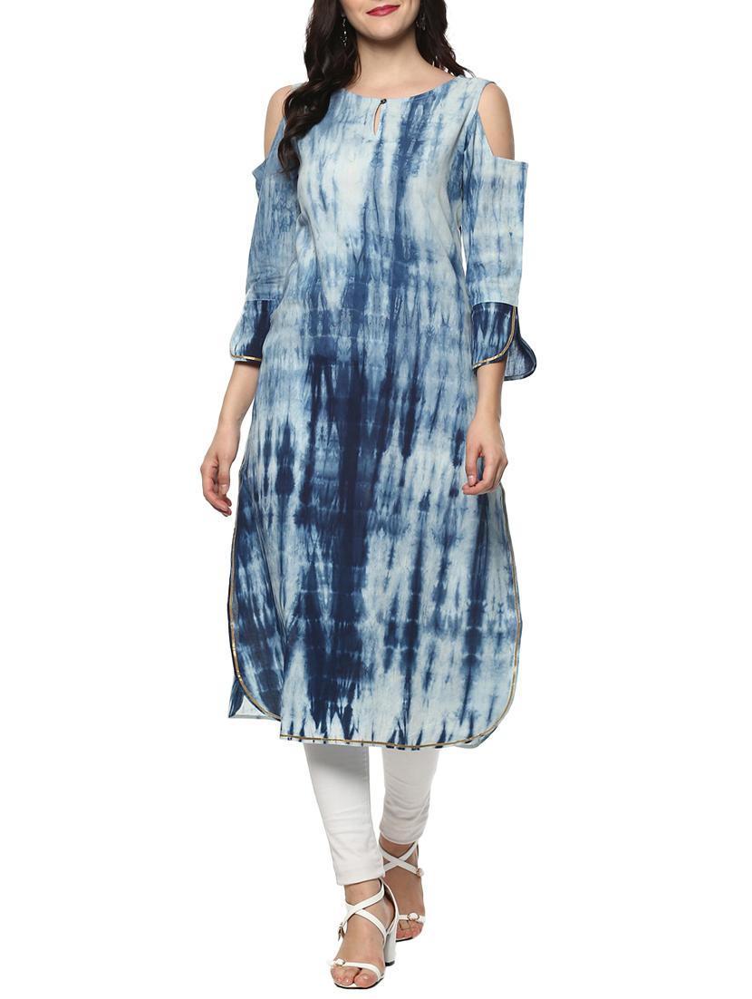 blue cotton straight indigo kurta - 14539719 - Zoom Image - 1
