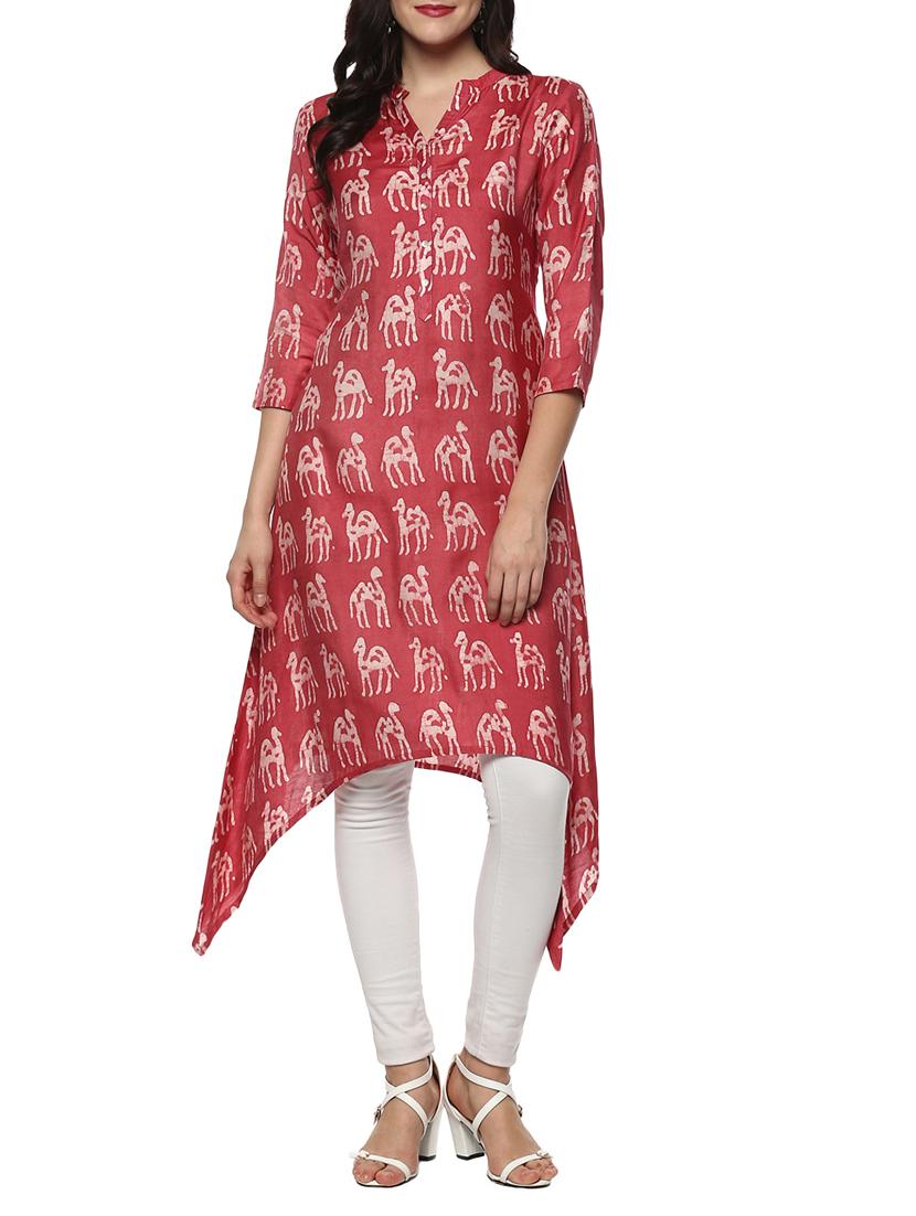pink cotton asymmetric kurta - 14539720 - Zoom Image - 1