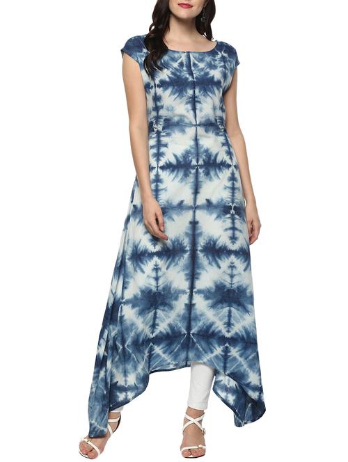 blue cotton asymmetric kurta - 14539727 - Very Small Image - 1