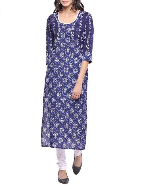 blue cotton straight kurta - 14539878 - Very Small Image - 1