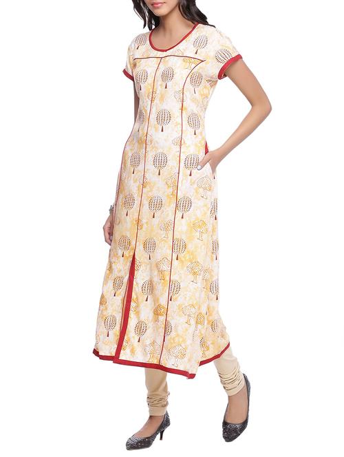 beige rayon a-line kurta - 14539879 - Very Small Image - 1
