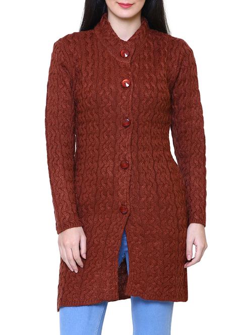 Brown woolen coatigan - 14539942 - Standard Image - 1
