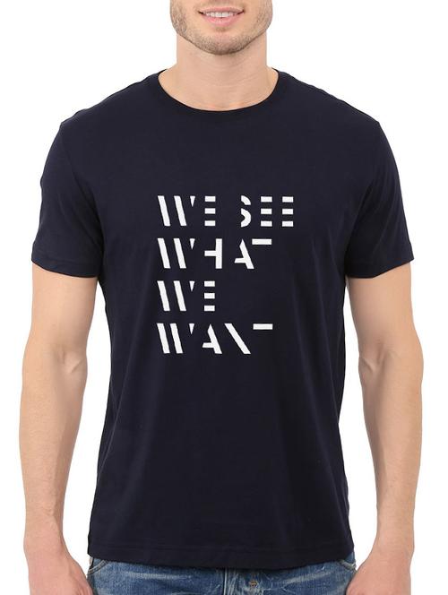 navy blue cotton chest print tshirt - 14540000 - Standard Image - 1