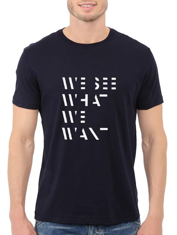 navy blue cotton chest print tshirt - 14540000 - Zoom Image - 1