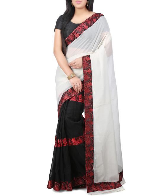 white half and half saree with blouse - 14540313 - Very Small Image - 1
