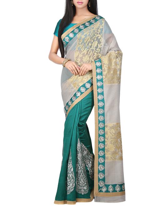Grey half and half saree with blouse - 14540314 - Very Small Image - 1