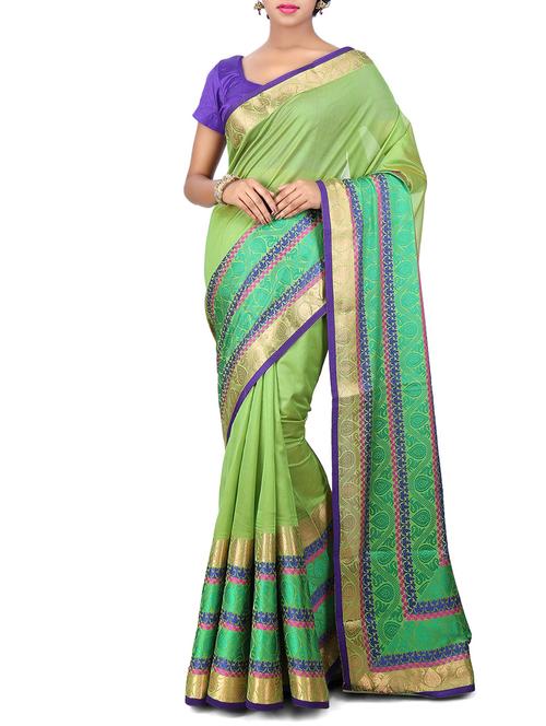 green woven saree with blouse - 14540319 - Standard Image - 1