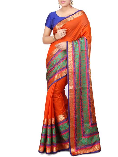 orange woven saree with blouse - 14540322 - Standard Image - 1