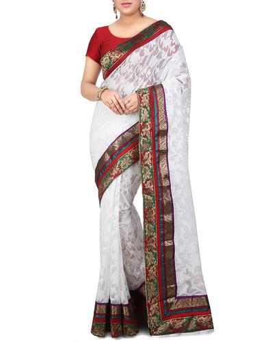 white woven saree with blouse - 14540326 - Very Small Image - 1