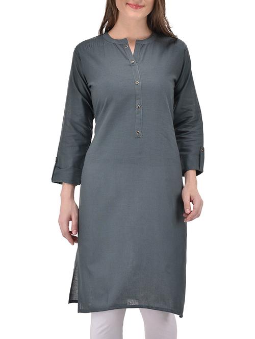 grey cotton straight kurta - 14540333 - Very Small Image - 1