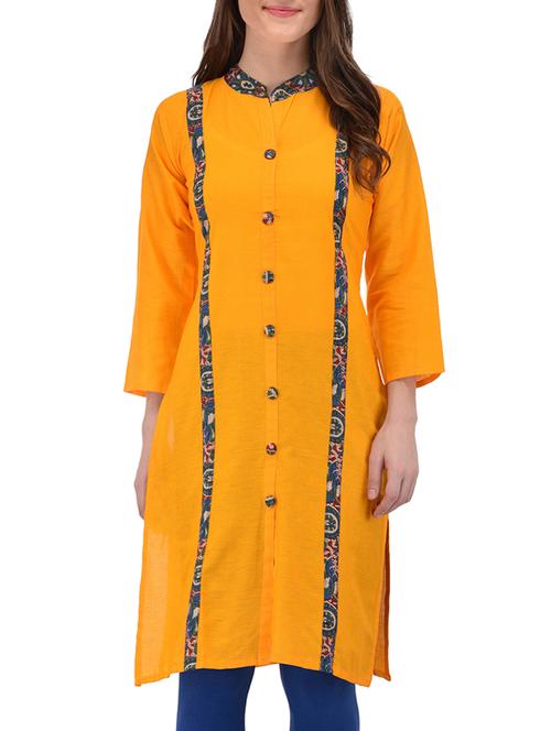 Yellow cotton straight kurta - 14540335 - Very Small Image - 1