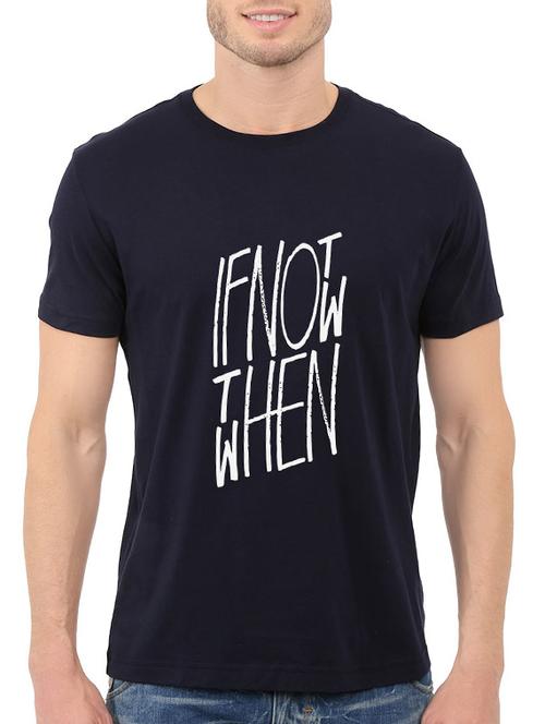 navy blue cotton front print t-shirt - 14540343 - Standard Image - 1