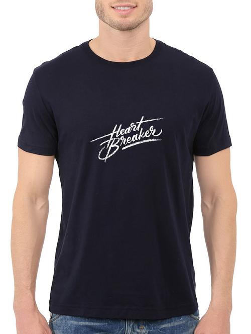 navy blue cotton chest print tshirt - 14540363 - Standard Image - 1