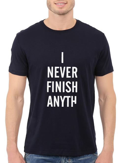 navy blue cotton front print t-shirt - 14540373 - Standard Image - 1