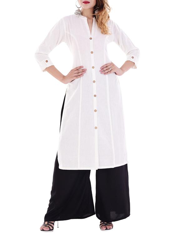white cotton straight kurta - 14540392 - Zoom Image - 1