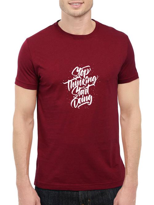 maroon cotton chest print tshirt - 14540396 - Standard Image - 1