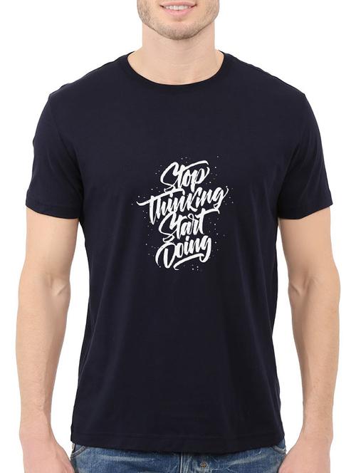 navy blue cotton chest print tshirt - 14540397 - Standard Image - 1