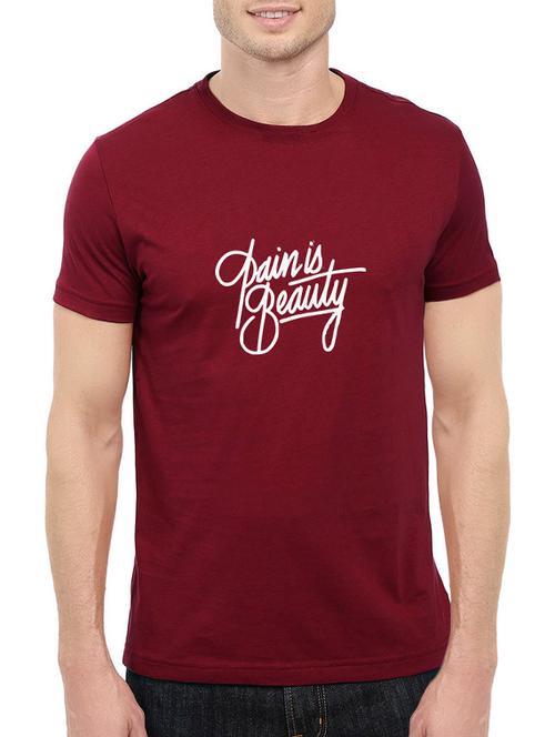 maroon cotton chest print tshirt - 14540406 - Standard Image - 1
