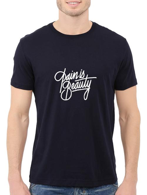 navy blue cotton chest print tshirt - 14540407 - Standard Image - 1