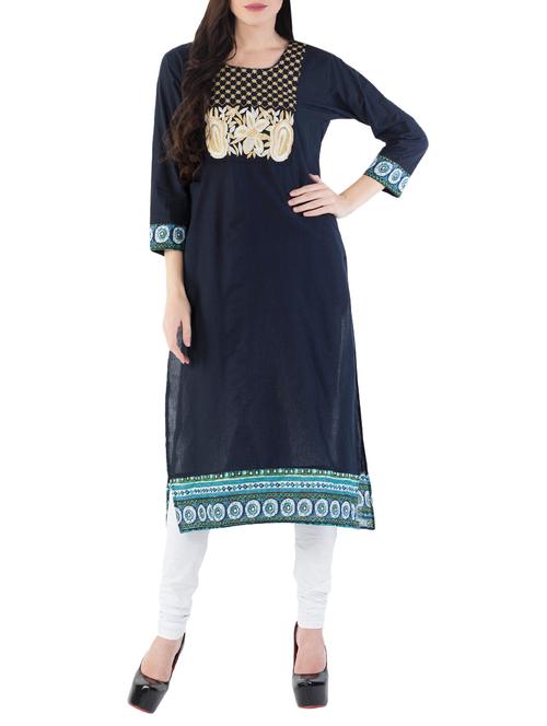 blue cotton straight kurta - 14540543 - Very Small Image - 1