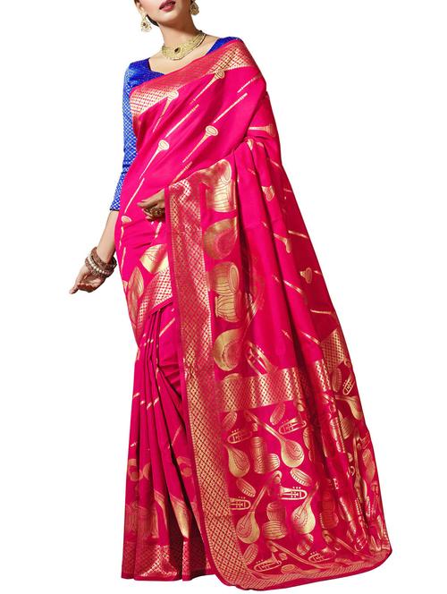 pink cotton silk printed saree with blouse - 14540814 - Very Small Image - 1