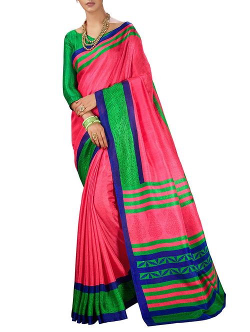 pink khadi printed saree with blouse - 14540821 - Very Small Image - 1