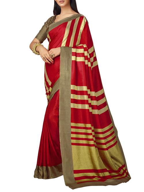 red khadi printed saree with blouse - 14540826 - Very Small Image - 1
