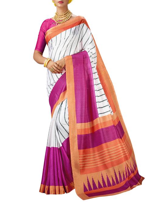 white khadi printed saree with blouse - 14540828 - Very Small Image - 1