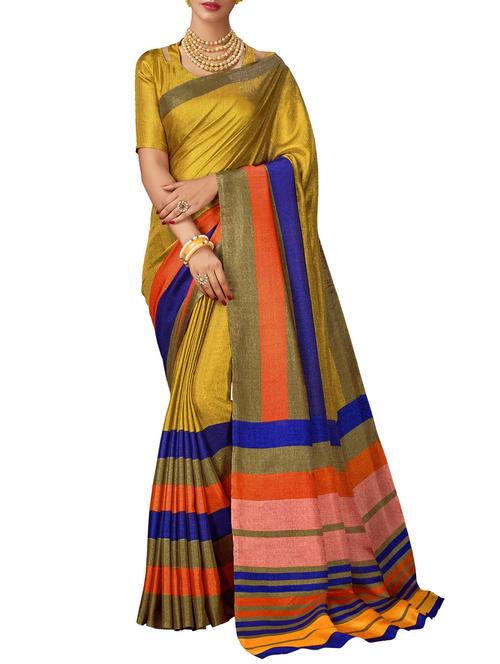 yellow khadi printed saree with blouse - 14540830 - Very Small Image - 1
