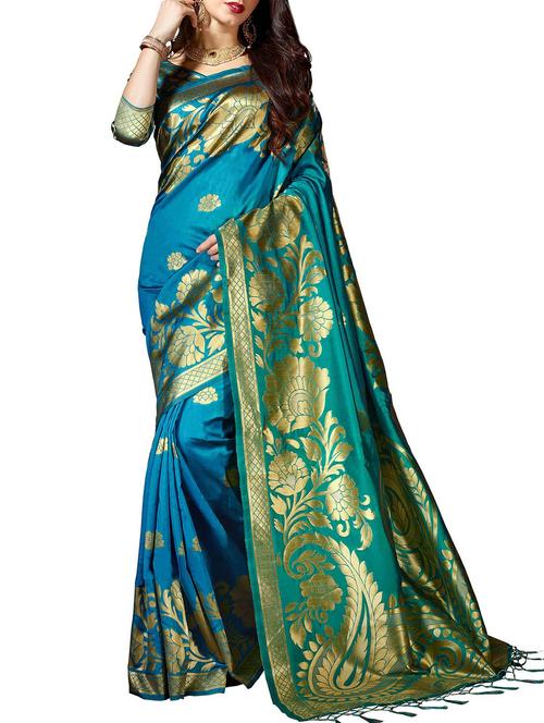 blue woven saree with blouse - 14540833 - Very Small Image - 1