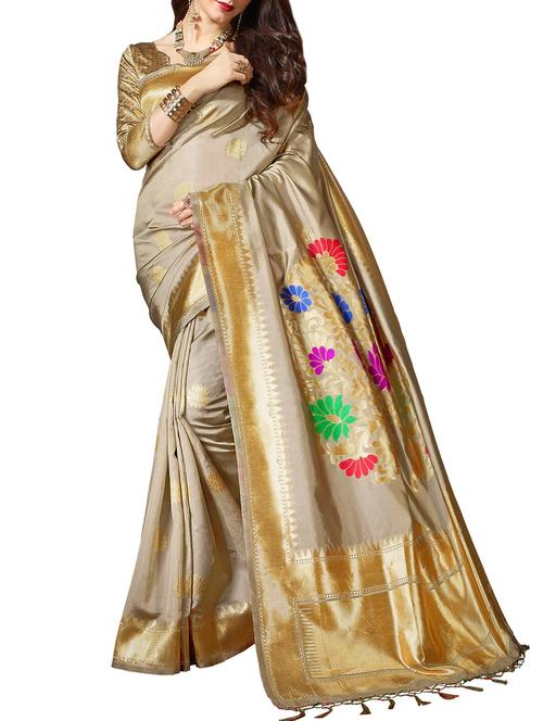 gold woven saree with blouse - 14540837 - Very Small Image - 1