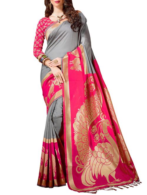grey woven saree with blouse - 14540839 - Very Small Image - 1