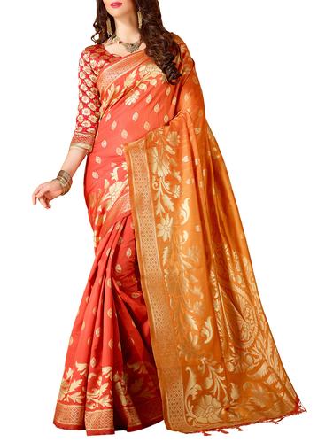 red woven saree with blouse - 14540840 - Very Small Image - 1