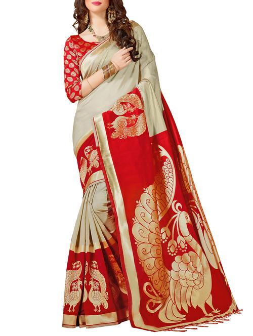 Grey woven saree with blouse - 14540841 - Standard Image - 1